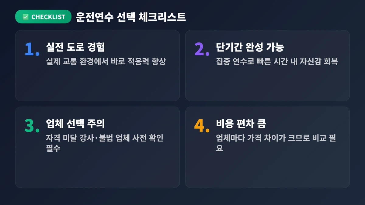 장롱면허운전연수 2026: 비용·방법·추천 업체까지 한 번에 4 연수 업체 선택 체크리스트 장롱면허운전연수 2026