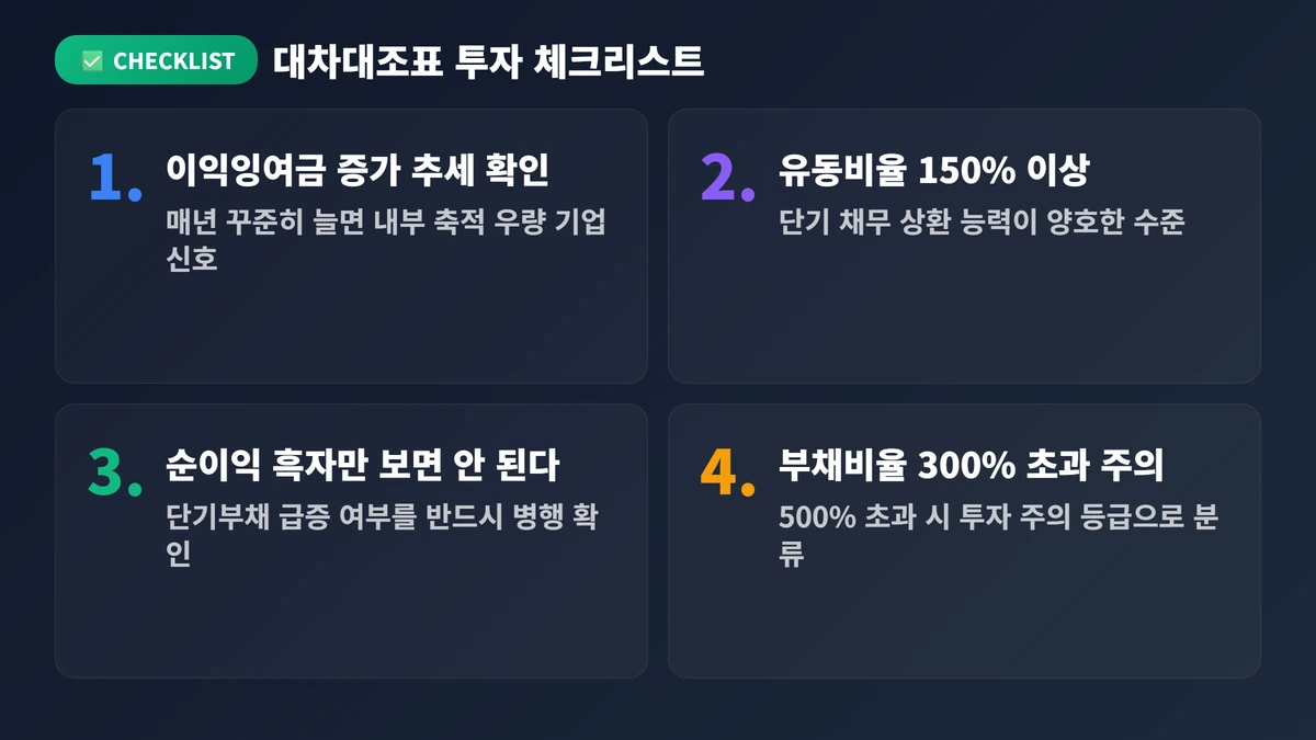 대차대조표 완벽 가이드 2026 자산·부채·자본 한눈에 이해하기 4 대차대조표 투자 체크리스트
