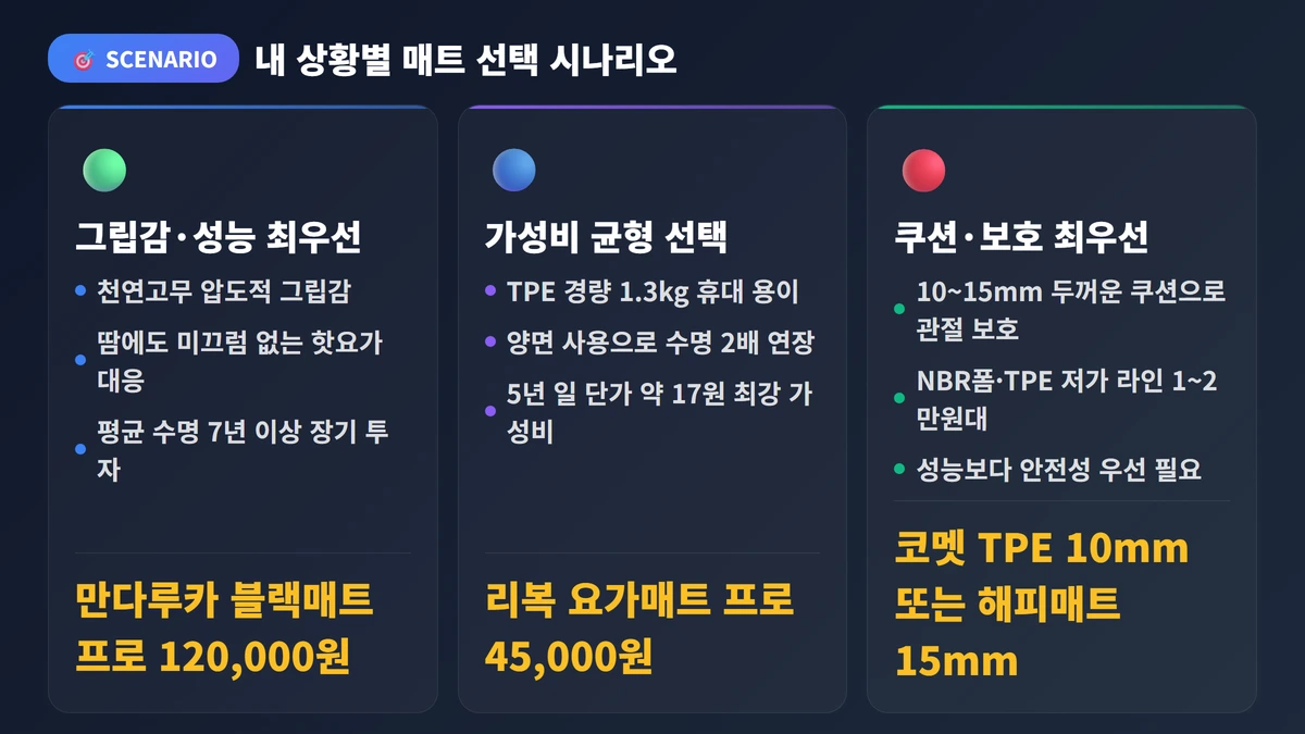 내 상황별 매트 선택 시나리오