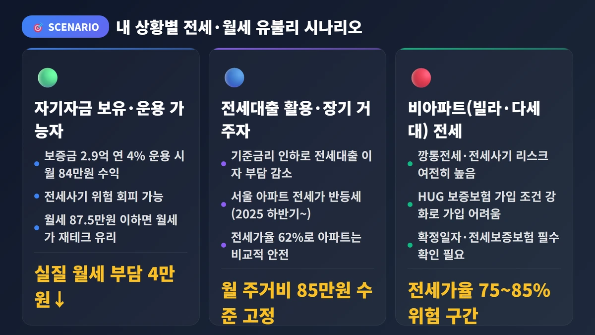 전세 vs 월세 비교 장단점 2026: 금리·시장 변화로 달라진 손익 완전 분석 3 내 상황별 전세·월세 유불리 시나리오