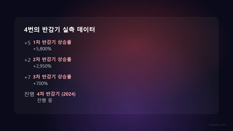 비트코인 반감기와 가격 흐름: 4번의 데이터가 말하는 것 2 4번의 반감기 실측 데이터