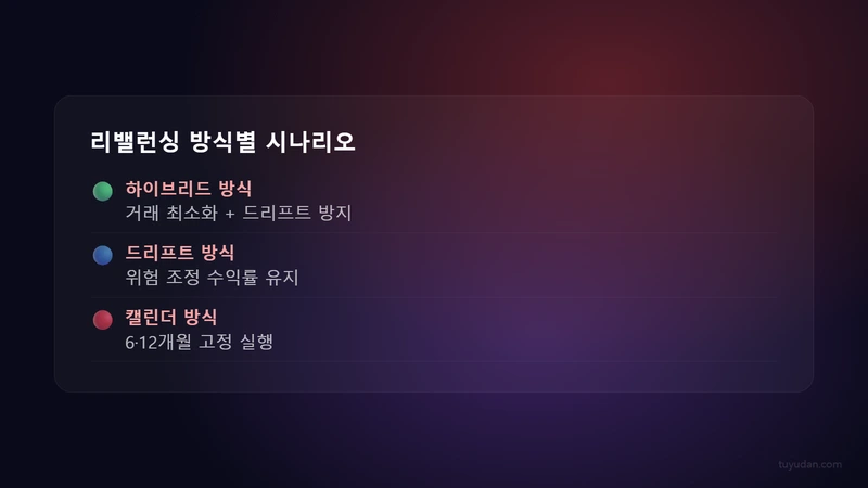 리밸런싱 타이밍과 방법론: 수익률 차이를 만드는 실전 기준 3 리밸런싱 방식 선택 시나리오 리밸런싱 타이밍과 방법론