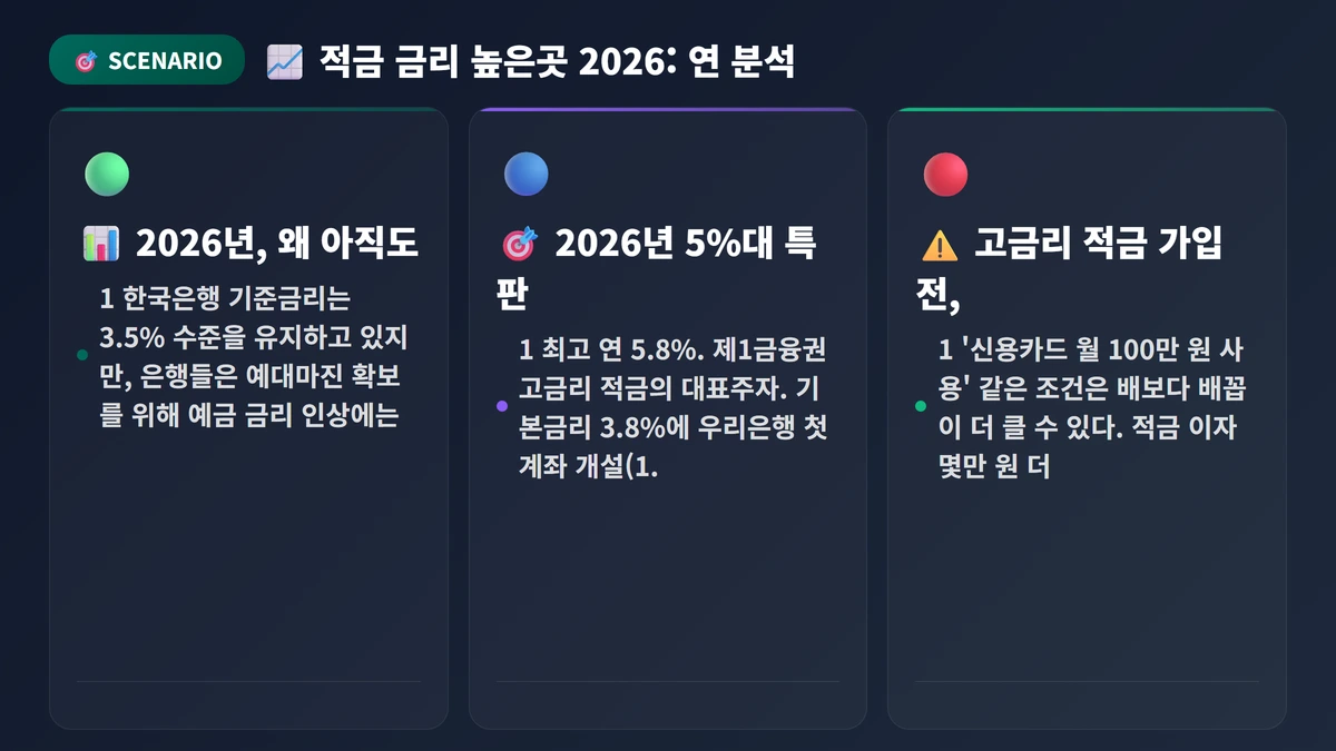 적금 금리 높은곳 2026: 연 5%대 특판, 조건까지 따져본 TOP 4 3 📈 적금 금리 높은곳 2026: 연 5%대 특판, 조건까지 따져본 TOP 4 분석