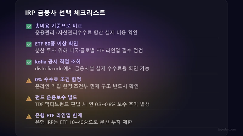 IRP 계좌 추천 금융사 2026: 수수료 0% 은행·증권사 TOP 5 4 IRP 금융사 선택 체크리스트