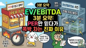 EV/EBITDA 지표를 활용해 숨겨진 부채를 피하고 정확한 기업 가치 평가를 하는 방법을 담은 썸네일. PER만 믿다가 부채 폭탄에 놀라 도망가는 덕팔이와 달리, 기업의 실질적인 현금 창출력을 꼼꼼히 분석하여 알짜배기 저평가 주식을 찾아내는 투유단. 복잡한 주식 용어를 3분 만에 쉽게 요약해 주는 투자 가이드 일러스트. 시가총액 뜻 및 삼성전자 시가총액이