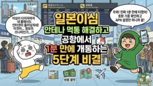 일본이심 안테나 먹통 해결하고 공항에서 1분 만에 개통하는 5단계 비결 nurse license issuance 공항에서 당황하지 않고 1분 만에 개통하는 일본이심 5단계 비결 썸네일. 인터넷이 안 터지는 일본 이심 안테나 오류를 겪고 절망하며 머리를 감싸 쥔 노란 바지의 하얀 솜털 강아지 덕팔이와, APN 설정으로 완벽하게 해결하고 스마트폰을 들고 환호하는 무릎 기장의 초록 로브 소년 투유단 일러스트.