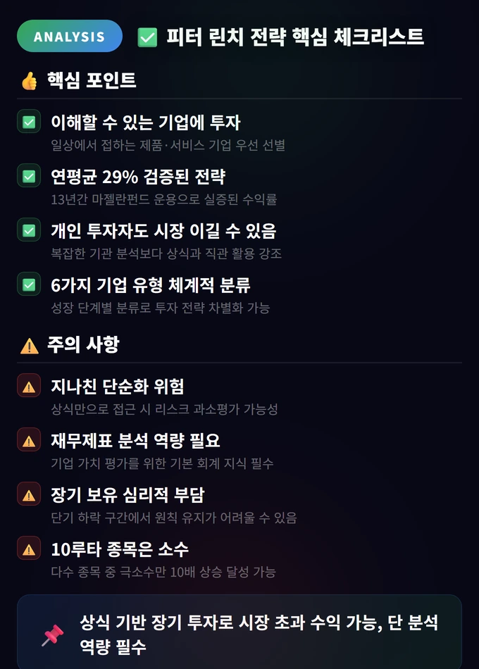 피터 린치 투자 전략: 10루타 종목 발굴법 4 피터 린치 전략 핵심 체크리스트 피터 린치 투자 전략